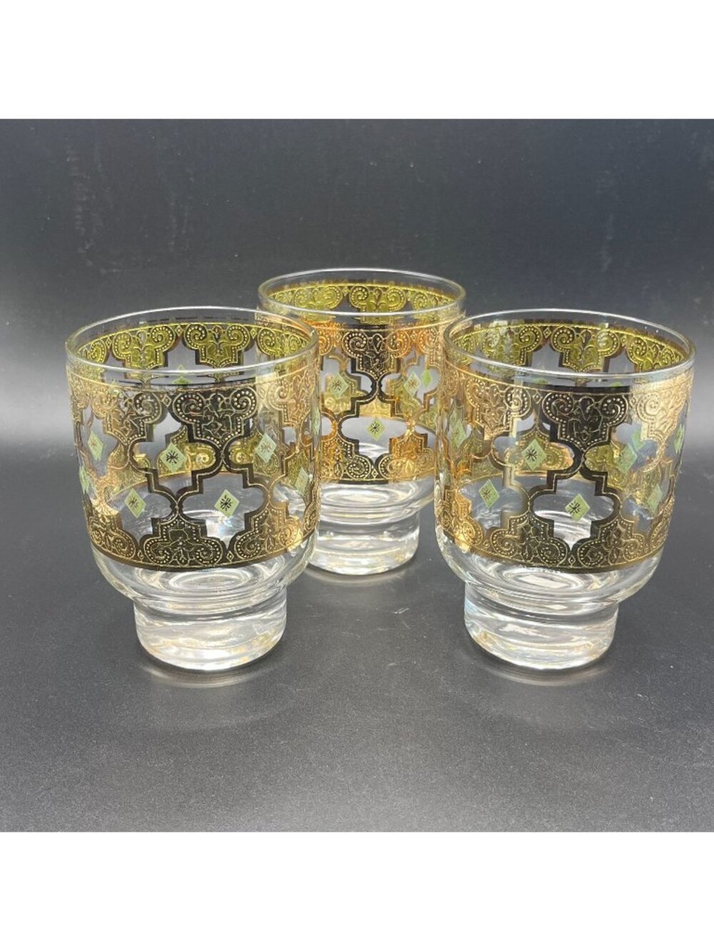 Culver Valencia 22K Gold Lowball Glasses // Set of 3 // Old-Fashioned Glass